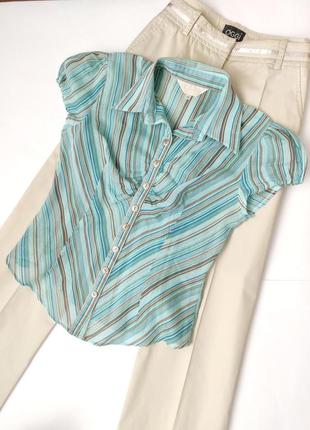 Легкая блуза рубашка полосатая бирюзовая2 фото