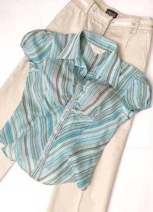 Легкая блуза рубашка полосатая бирюзовая4 фото