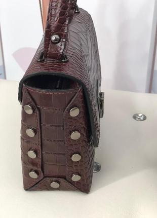 Женские кожаные сумки клатчи на цепочке бордовые тёмные италия genuine leather4 фото