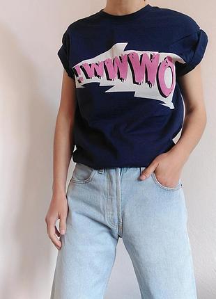 Бавовняна футболка з надписом topshop синій топ майка zara mango bershka cos h&m