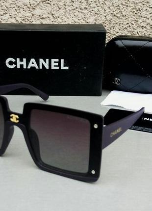 Chanel жіночі сонцезахисні окуляри великі прямокутні темний баклажан поляризированые