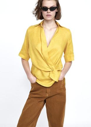 Zara яркая блуза из 100% льна размер м, с2 фото