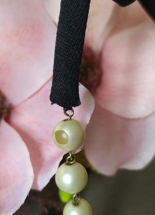 Вінтажне намисто чокер на зав'язках стрічках з перлами у стилі marni7 фото