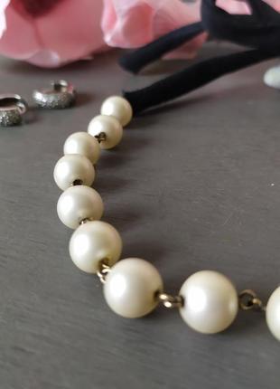 Вінтажне намисто чокер на зав'язках стрічках з перлами у стилі marni2 фото