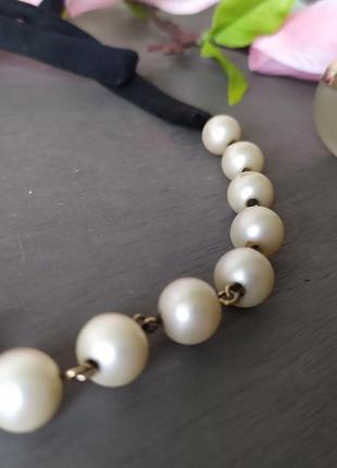 Вінтажне намисто чокер на зав'язках стрічках з перлами у стилі marni3 фото