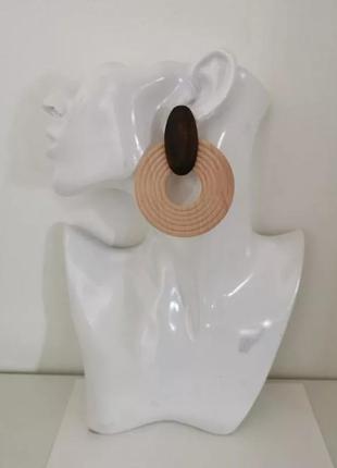 Серьги серёжки сережки деревянные натуральные этно летние беж нюд