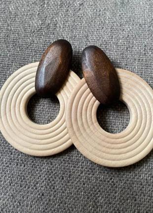 Серьги серёжки сережки деревянные натуральные этно летние беж нюд
