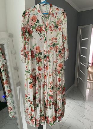 Платье миди длинное платье рубашка в цветочный принт zara оригинал6 фото