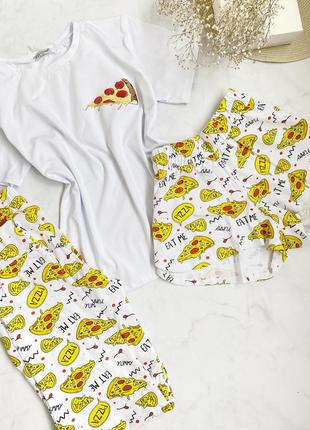 Прикольная пижама тройка пицца, футболка, шорты, штаны, домашний костюм1 фото