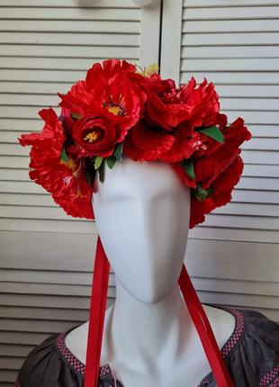 Великий український віночок з штучних квітів /вінок на голову з штучних квітів