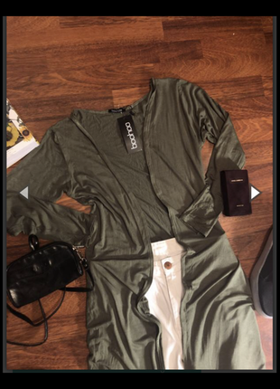 Длинный кардиган хаки от boohoo