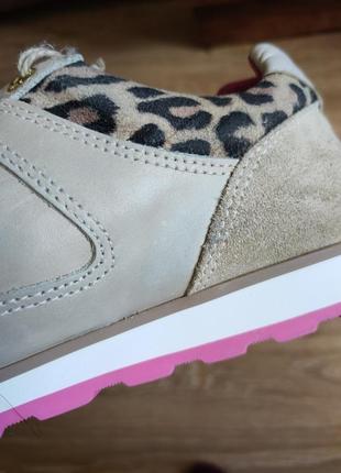 Кожаные кроссовки бежевые с леопардовым принтом натуральная кожа pantofola d'oro7 фото