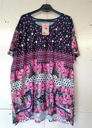 Туніка подовжена футболка батал з кишенями різний принт і кольору