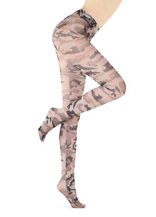 Фірмові італійські колготи в стилі мілітарі calzedonia camouflage grigio/verde