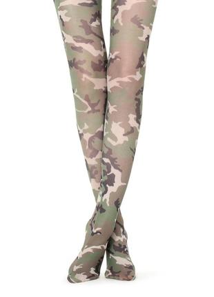 Фірмові італійські колготи в стилі мілітарі calzedonia camouflage grigio/verde4 фото