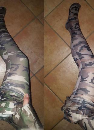 Фірмові італійські колготи в стилі мілітарі calzedonia camouflage grigio/verde5 фото