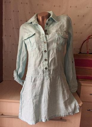 Льняная бирюзовая рубашка / блуза