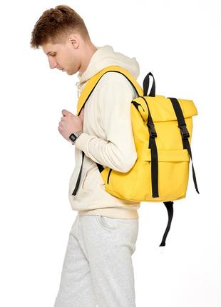 Мужской вместительный яркий желтый рюкзак ролл топ, тренд лета8 фото