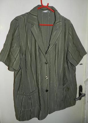 Блузка,лёгкий-жакет с карманами и коротким рукавом,хаки,большого размера,батал