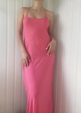 Розовое длинное платье - сарафан