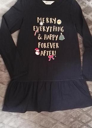 Туника кофточка новогодняя синяя 100% хлопок для девочки 9-10лет,рост 134-140см от h&m
