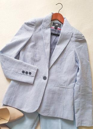 Летний пиджак h&m светло-голубой в полоску1 фото