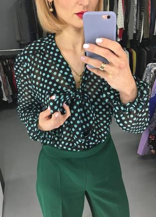 Розкішна шифонова блуза в зелений горох, фірми cotton club