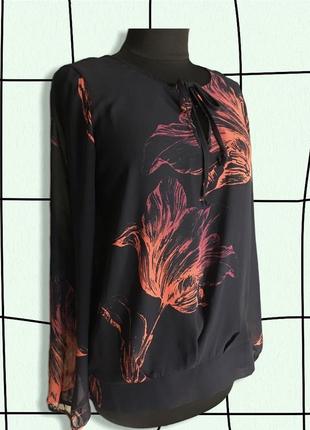 Новая блуза на завязке next в огненный принт цветов шифоновая2 фото