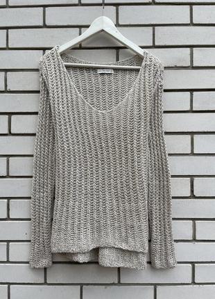 Вовняна в'язана,ажурна кофта з люрексом,подовжена по спинці,abercrombie & fitch