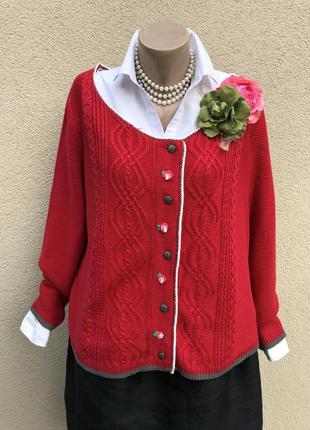Красный кардиган в косы,большой размер,этно бохо стиль,