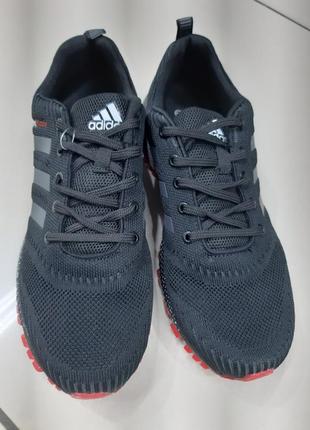 Чоловічі кросівки чорні з червоним adidas сітка 785-11