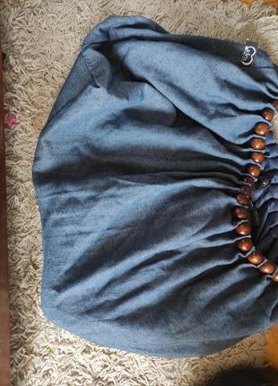 Сумка летняя, коттон под джинс, ручки из деревянных шариков2 фото