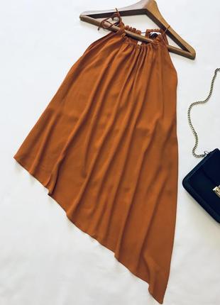 Ассиметричная блуза на бретелях zara/ горчичный удлиненный топ