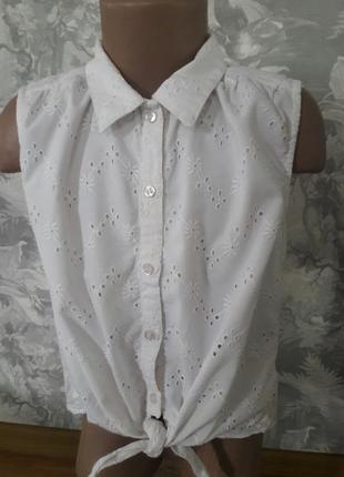 Бавовняна блуза сорочка з прошвы на 7-8 років