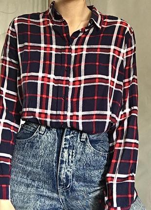 Жіноча сорочка в клітку червоно-синя2 фото