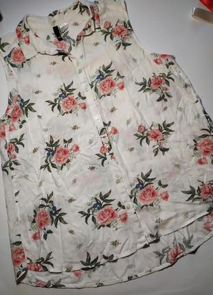Блуза на пуговицах в принт розы 100% вискоза, eur 38 м7 фото
