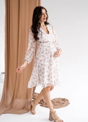 Сукня шифонова для вагітних та годуючих кремова (платье для беременных кормящих кремовое)2 фото
