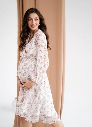 Сукня шифонова для вагітних та годуючих кремова (платье для беременных кормящих кремовое)3 фото