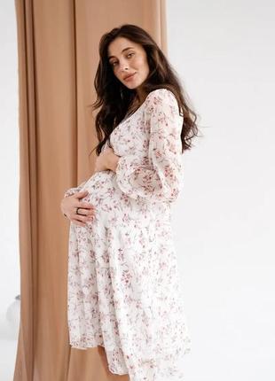 Сукня шифонова для вагітних та годуючих кремова (платье для беременных кормящих кремовое)8 фото
