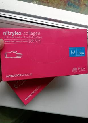 Перчатки nitrilex нитриловые розовые с коллагеном размер м 100 шт6 фото