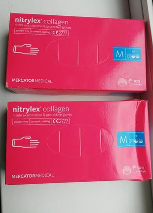 Перчатки nitrilex нитриловые розовые с коллагеном размер м 100 шт1 фото