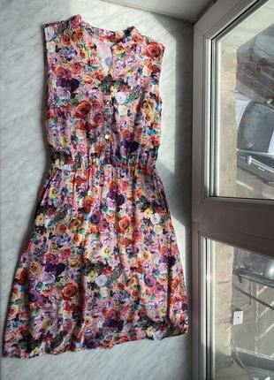 Платье миди принт цветы розовое размер с