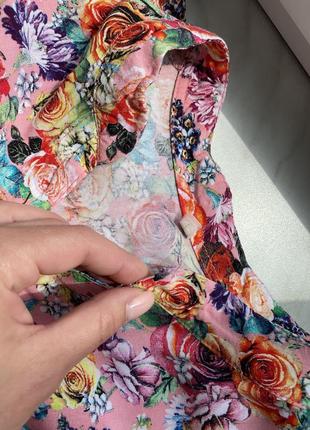 Платье миди принт цветы розовое размер с6 фото