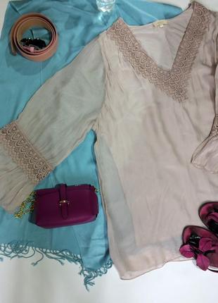 Женская  шёлковая  однотонная  блуза  свободного кроя италия6 фото