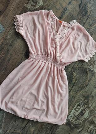 Платье шифон гипюр на подкладке туника