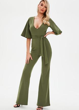 Зелёный хаки брючный вечерний комбинезон клёш кюлоты