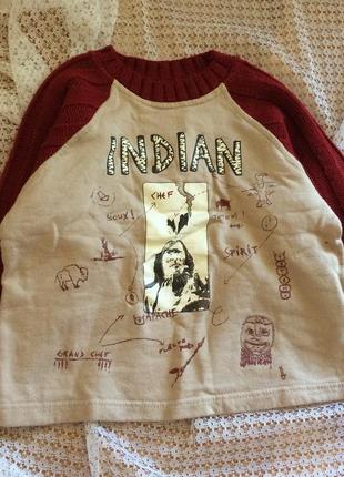 Прикольная кофта с индейцами с вязаными рукавами