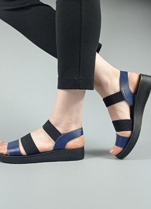 Женская летняя обувь - сандали босоножки синие с черным женские лето 20212 фото