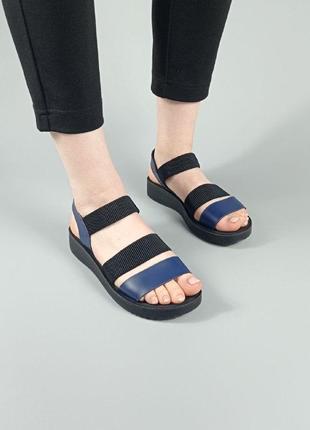 Женская летняя обувь - сандали босоножки синие с черным женские лето 20215 фото