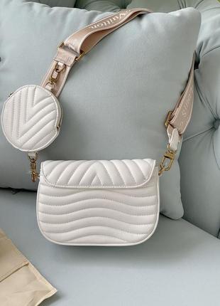 Шикарна жіноча стьобана сумочка клатч в стилі louis vuitton new wave біла 2 в 1 сумка з гаманцем5 фото